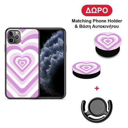 Lilac Hearts - iPhone 11 Pro Max θήκη + Δώρο Phone Holder & Βάση Αυτοκινήτου