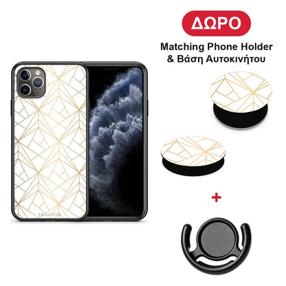 Geometric Luxury White - iPhone 11 Pro Max θήκη + Δώρο Phone Holder & Βάση Αυτοκινήτου