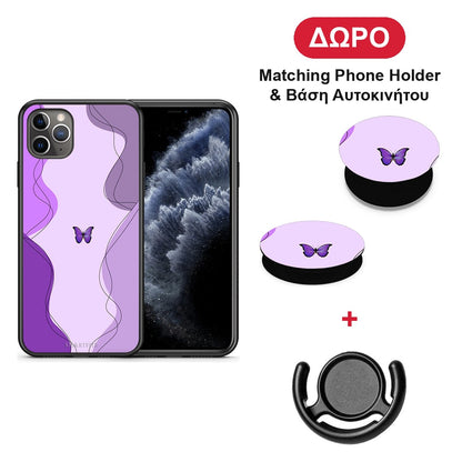 Purple Mariposa - iPhone 11 Pro Max θήκη + Δώρο Phone Holder & Βάση Αυτοκινήτου