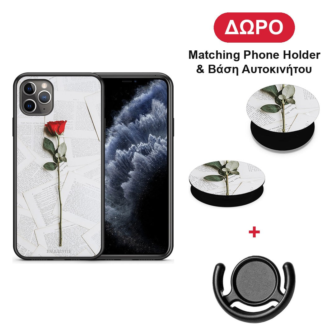 Red Rose - iPhone 11 Pro Max θήκη + Δώρο Phone Holder & Βάση Αυτοκινήτου