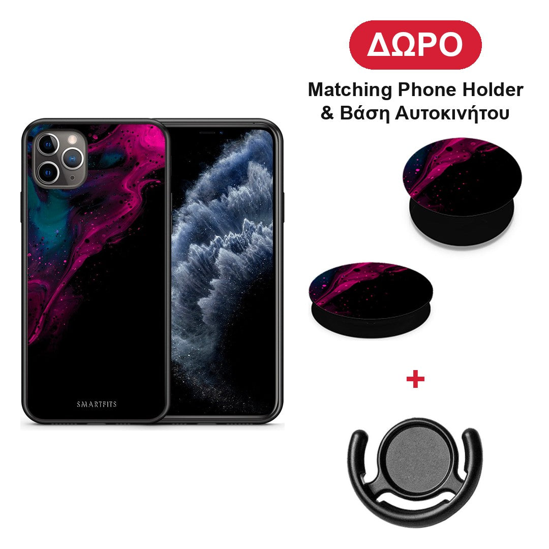 Watercolor Pink Black - iPhone 11 Pro Max θήκη + Δώρο Phone Holder & Βάση Αυτοκινήτου