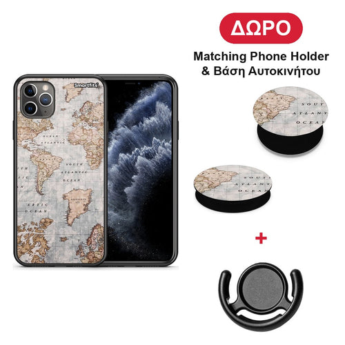 World Map - iPhone 11 Pro Max θήκη + Δώρο Phone Holder & Βάση Αυτοκινήτου