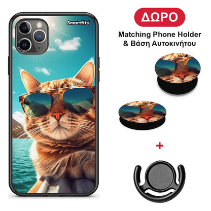 Summer Cat - iPhone 11 Pro θήκη + Δώρο Phone Holder & Βάση Αυτοκινήτου