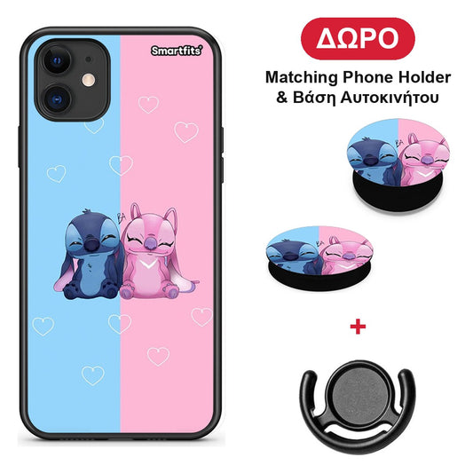 Stitch And Angel - iPhone 11 θήκη + Δώρο Phone Holder & Βάση Αυτοκινήτου