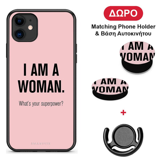 Superpower Woman - iPhone 11 θήκη + Δώρο Phone Holder & Βάση Αυτοκινήτου