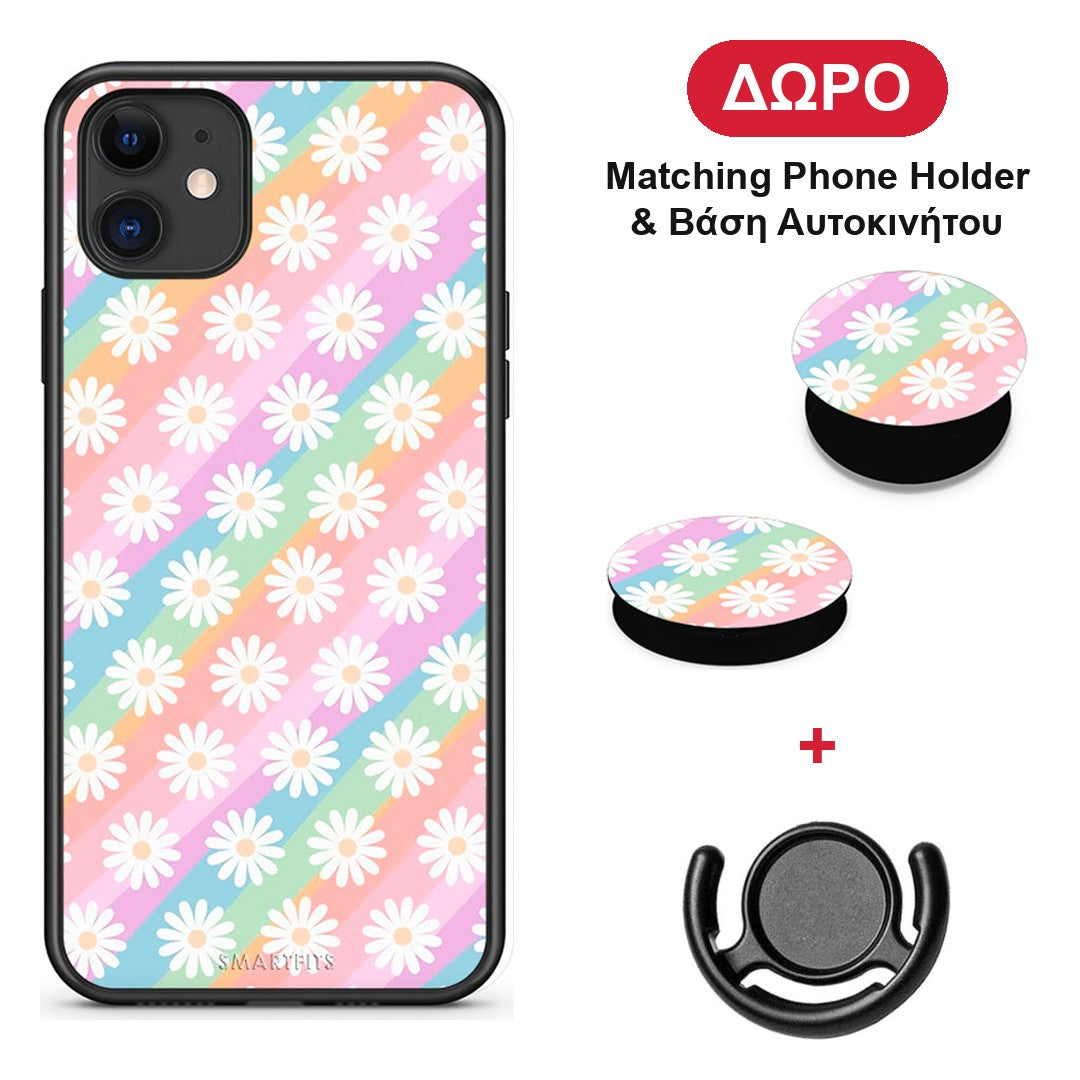 White Daisies - iPhone 11 θήκη + Δώρο Phone Holder & Βάση Αυτοκινήτου