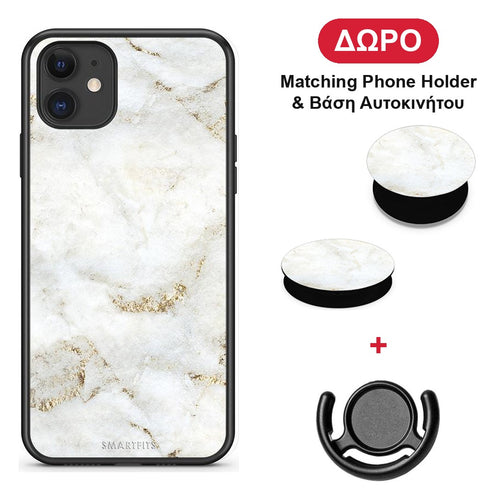 White Gold Marble - iPhone 11 θήκη + Δώρο Phone Holder & Βάση Αυτοκινήτου