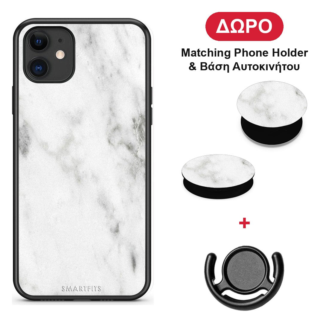 Marble White - iPhone 11 θήκη + Δώρο Phone Holder & Βάση Αυτοκινήτου