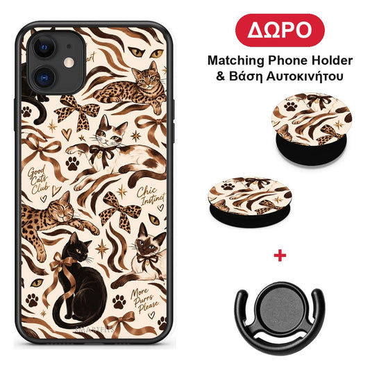 Wild Cats and Animal Print Collage - iPhone 11 θήκη + Δώρο Phone Holder & Βάση Αυτοκινήτου