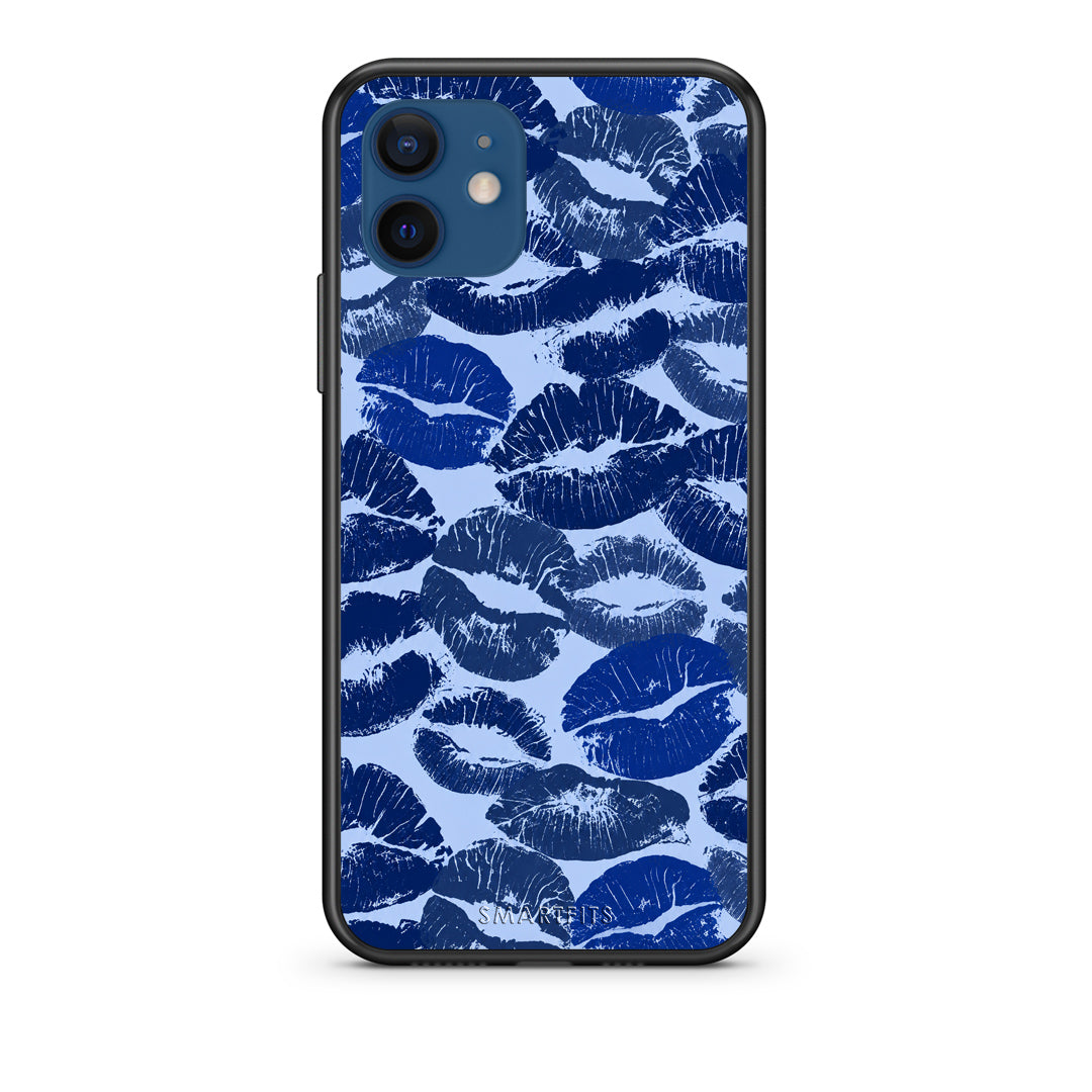 Θήκη iPhone 12 Blue Lipstick Kisses από τη Smartfits με σχέδιο στο πίσω μέρος και μαύρο περίβλημα | iPhone 12 Blue Lipstick Kisses case with colorful back and black bezels