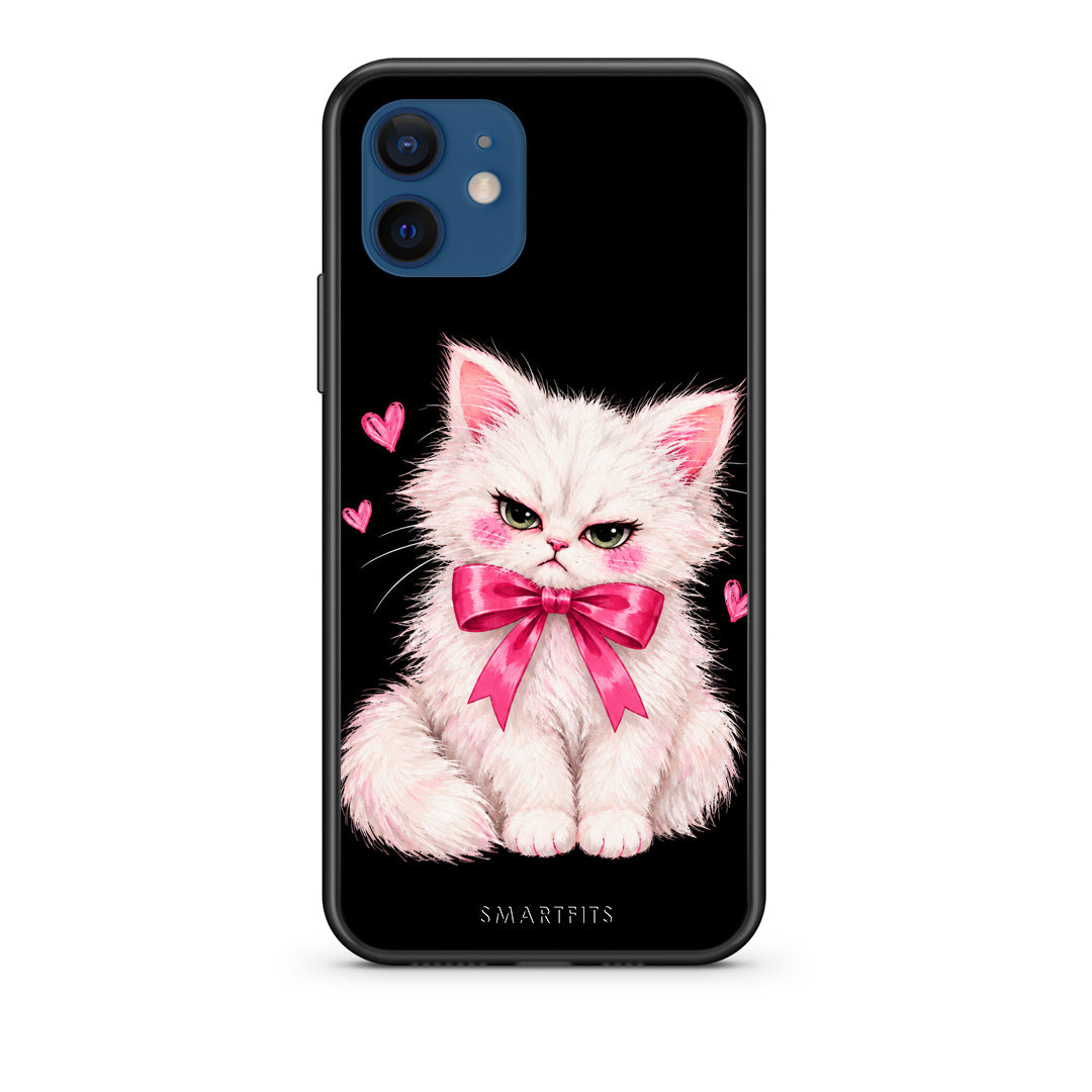 Θήκη iPhone 12 Grumpy Party Kitten on Black από τη Smartfits με σχέδιο στο πίσω μέρος και μαύρο περίβλημα | iPhone 12 Grumpy Party Kitten on Black case with colorful back and black bezels