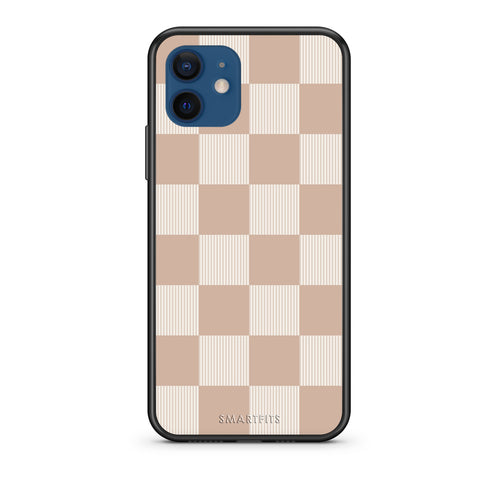 Θήκη iPhone 12 Latte and Cream Striped Checks από τη Smartfits με σχέδιο στο πίσω μέρος και μαύρο περίβλημα | iPhone 12 Latte and Cream Striped Checks case with colorful back and black bezels