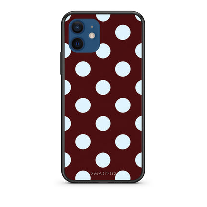 Θήκη iPhone 12 Pale Blue Large Polka Dots on Burgundy από τη Smartfits με σχέδιο στο πίσω μέρος και μαύρο περίβλημα | iPhone 12 Pale Blue Large Polka Dots on Burgundy case with colorful back and black bezels