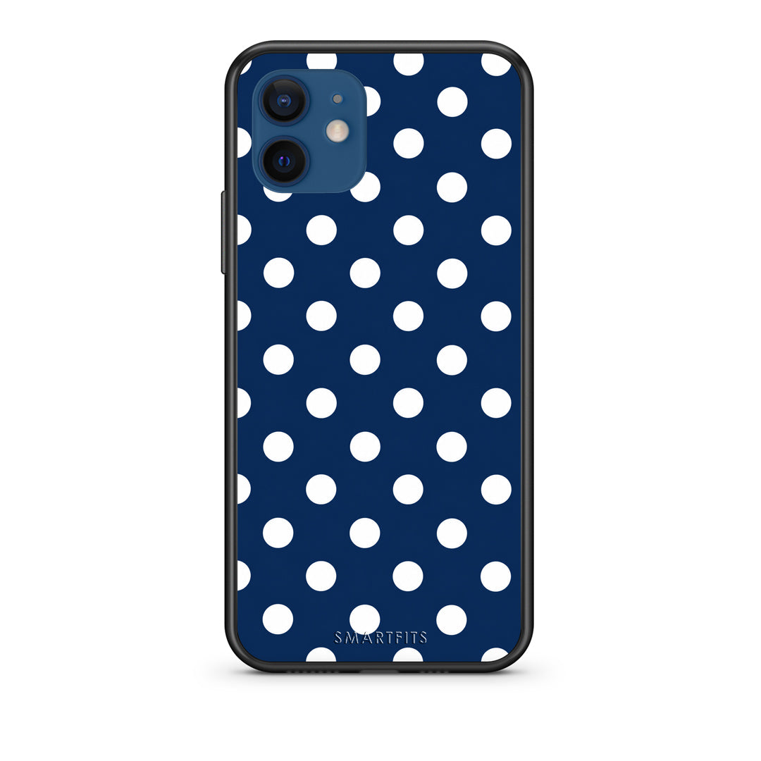 Θήκη iPhone 12 White Large Polka Dots on Navy από τη Smartfits με σχέδιο στο πίσω μέρος και μαύρο περίβλημα | iPhone 12 White Large Polka Dots on Navy case with colorful back and black bezels