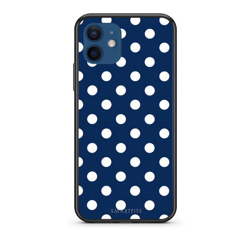 Θήκη iPhone 12 White Large Polka Dots on Navy από τη Smartfits με σχέδιο στο πίσω μέρος και μαύρο περίβλημα | iPhone 12 White Large Polka Dots on Navy case with colorful back and black bezels