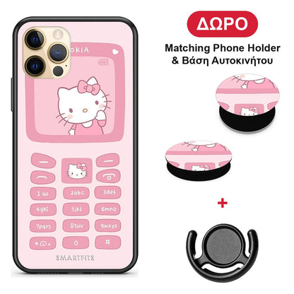Hello Kitten - iPhone 12 θήκη + Δώρο Phone Holder & Βάση Αυτοκινήτου
