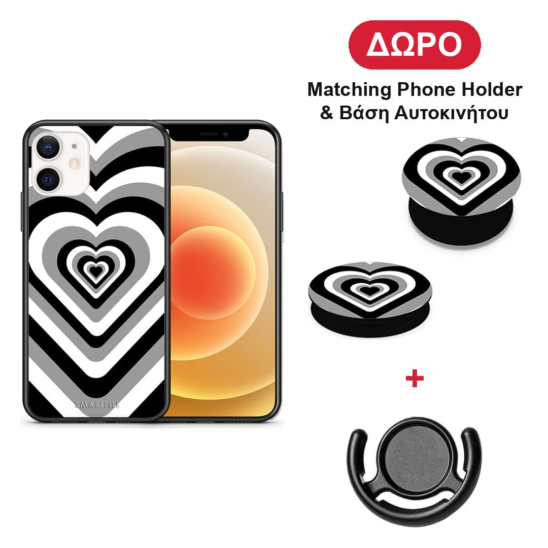 Black Hearts - iPhone 12 Mini θήκη + Δώρο Phone Holder & Βάση Αυτοκινήτου