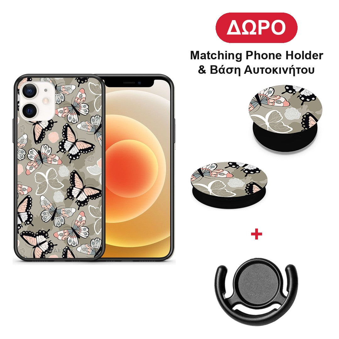 Boho Butterflies - iPhone 12 Mini θήκη + Δώρο Phone Holder & Βάση Αυτοκινήτου