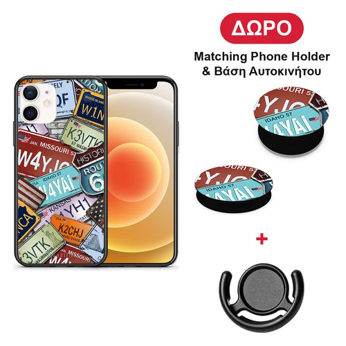 Car Plates - iPhone 12 Mini θήκη + Δώρο Phone Holder & Βάση Αυτοκινήτου