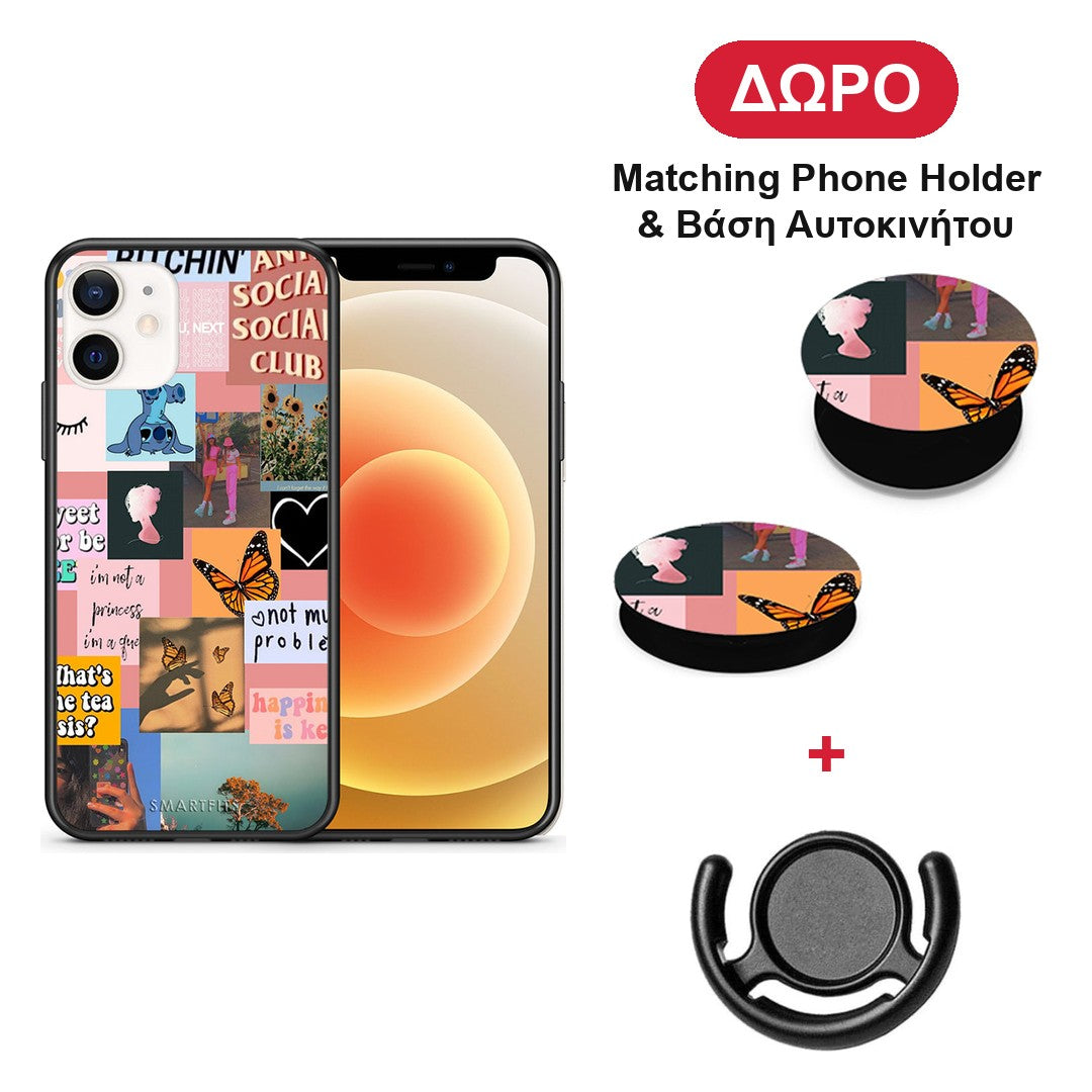Collage Bitchin - iPhone 12 Mini θήκη + Δώρο Phone Holder & Βάση Αυτοκινήτου