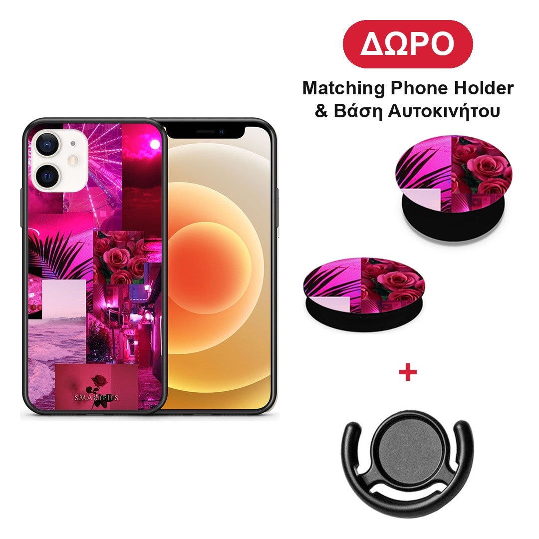 Collage Red Roses - iPhone 12 Mini θήκη + Δώρο Phone Holder & Βάση Αυτοκινήτου
