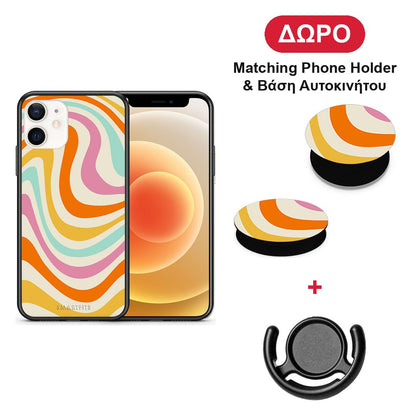 Colourful Waves - iPhone 12 Mini θήκη + Δώρο Phone Holder & Βάση Αυτοκινήτου