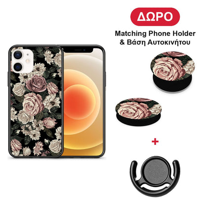 Flower Wild Roses - iPhone 12 Mini θήκη + Δώρο Phone Holder & Βάση Αυτοκινήτου