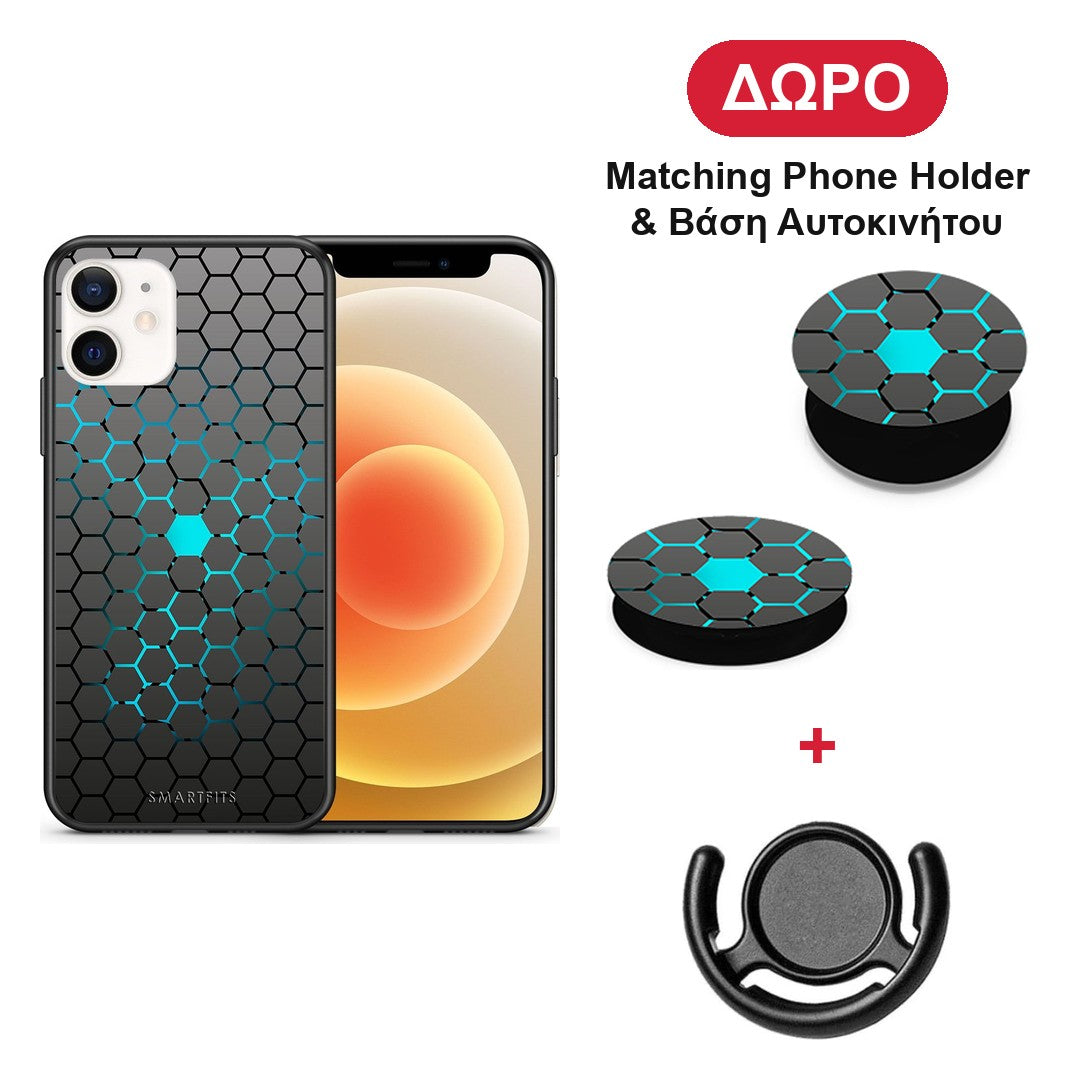 Geometric Hexagonal - iPhone 12 Mini θήκη + Δώρο Phone Holder & Βάση Αυτοκινήτου