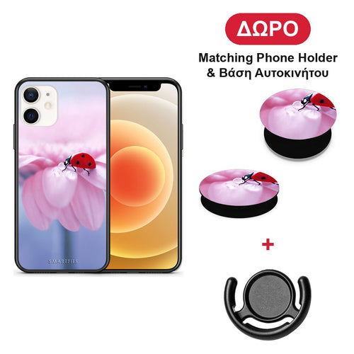 Ladybug Flower - iPhone 12 Mini θήκη + Δώρο Phone Holder & Βάση Αυτοκινήτου