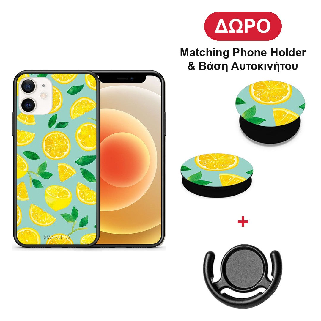 Lemons - iPhone 12 Mini θήκη + Δώρο Phone Holder & Βάση Αυτοκινήτου