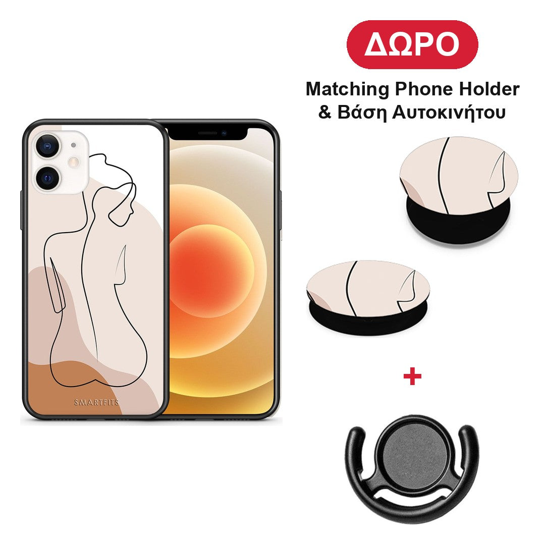 LineArt Woman - iPhone 12 Mini θήκη + Δώρο Phone Holder & Βάση Αυτοκινήτου