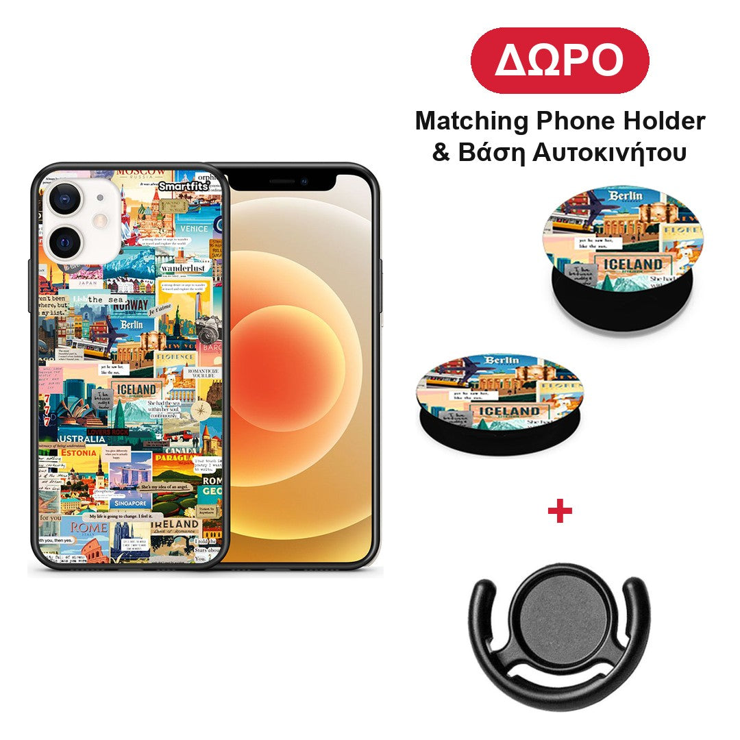 Live To Travel - iPhone 12 Mini θήκη + Δώρο Phone Holder & Βάση Αυτοκινήτου