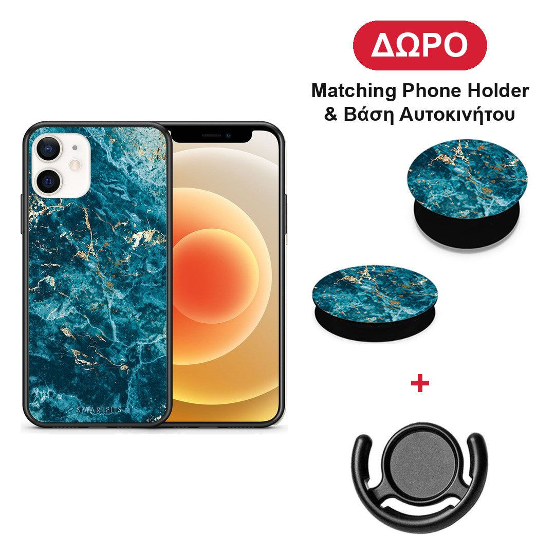 Marble Blue - iPhone 12 Mini θήκη + Δώρο Phone Holder & Βάση Αυτοκινήτου