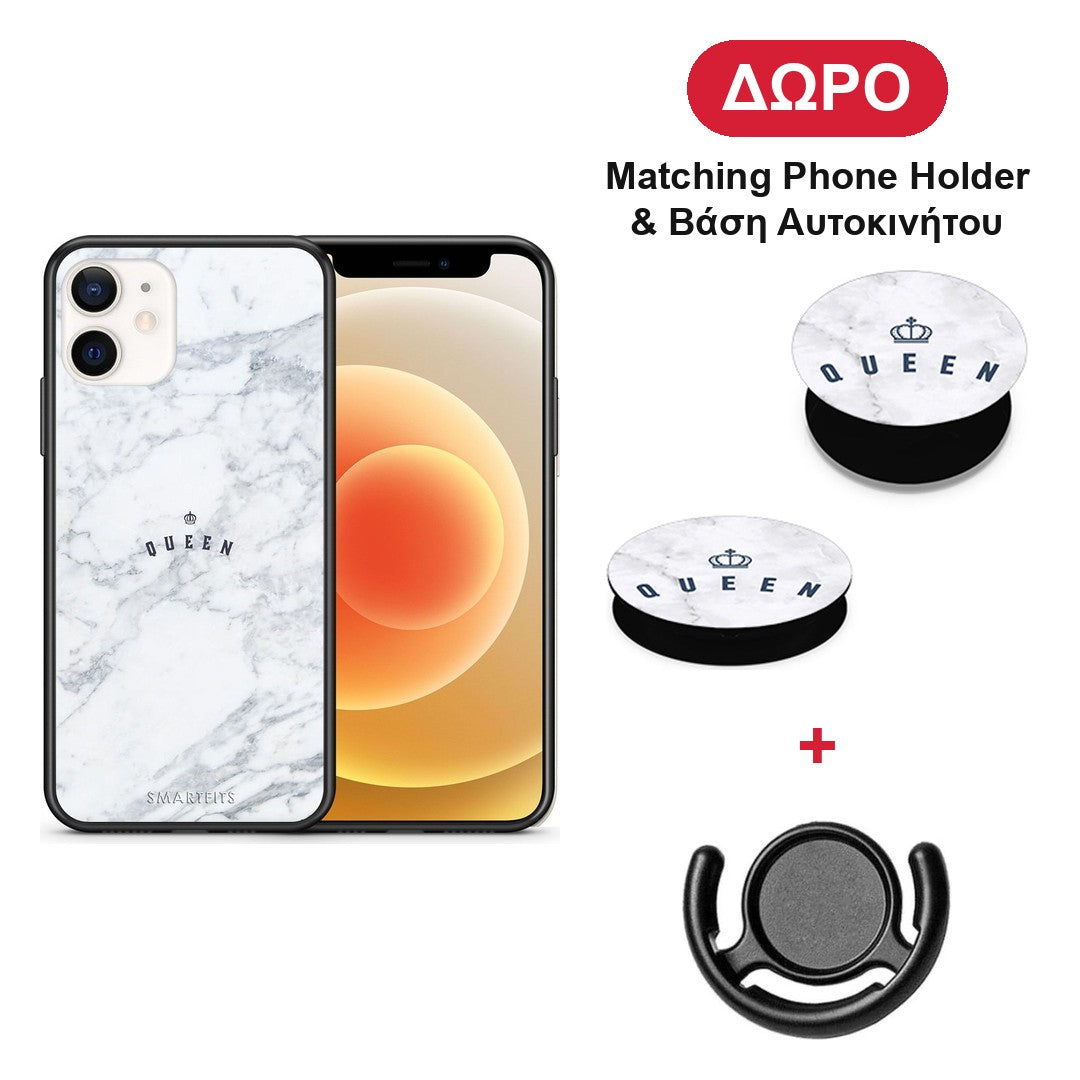 Marble Queen - iPhone 12 Mini θήκη + Δώρο Phone Holder & Βάση Αυτοκινήτου