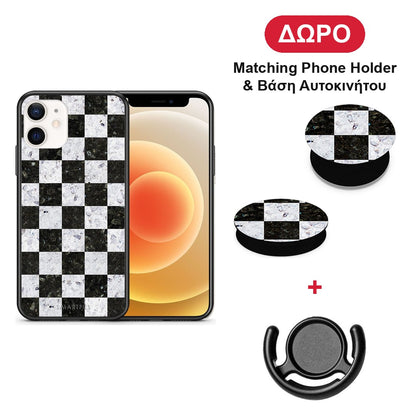 Marble Square Geometric - iPhone 12 Mini θήκη + Δώρο Phone Holder & Βάση Αυτοκινήτου