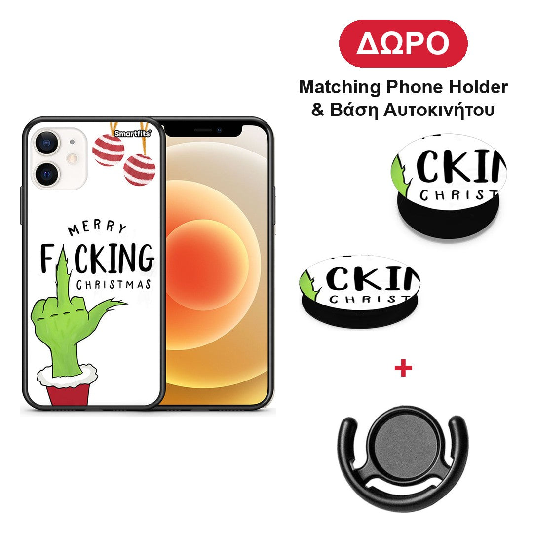 Merry F Xmas - iPhone 12 Mini θήκη + Δώρο Phone Holder & Βάση Αυτοκινήτου