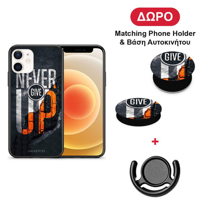 Never Give Up - iPhone 12 Mini θήκη + Δώρο Phone Holder & Βάση Αυτοκινήτου