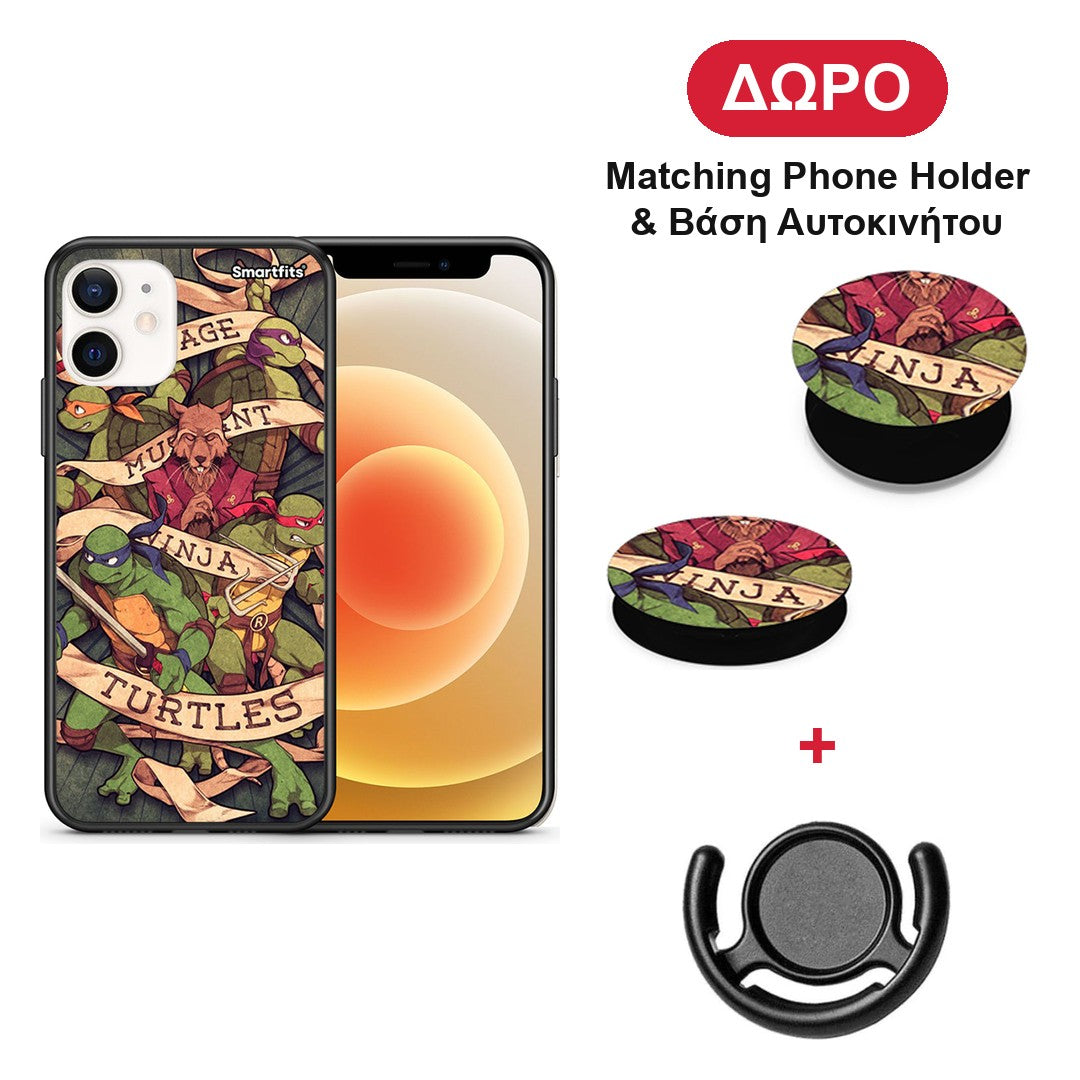 Ninja Turtles - iPhone 12 Mini θήκη + Δώρο Phone Holder & Βάση Αυτοκινήτου