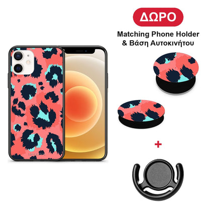 Animal Pink Leopard - iPhone 12 Mini θήκη + Δώρο Phone Holder & Βάση Αυτοκινήτου