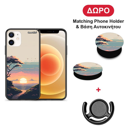 Pixel Sunset - iPhone 12 Mini θήκη + Δώρο Phone Holder & Βάση Αυτοκινήτου