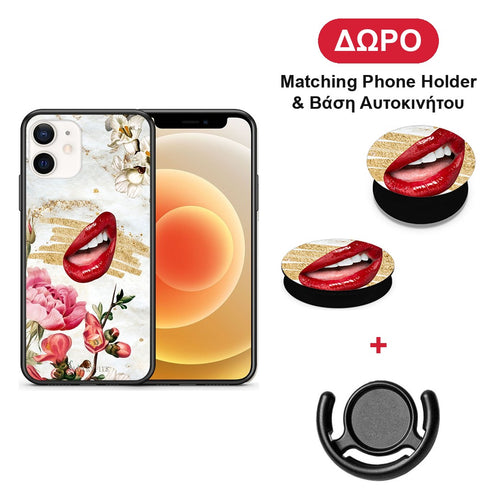 Red Lips - iPhone 12 Mini θήκη + Δώρο Phone Holder & Βάση Αυτοκινήτου