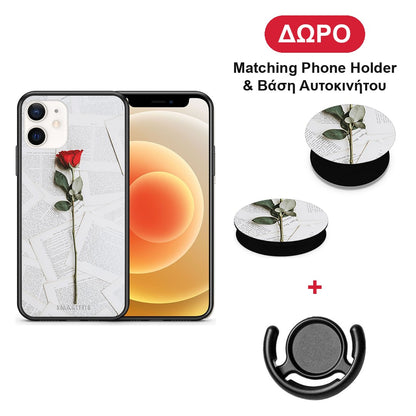 Red Rose - iPhone 12 Mini θήκη + Δώρο Phone Holder & Βάση Αυτοκινήτου