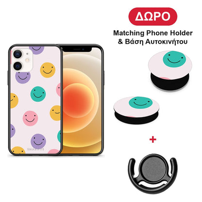 Smiley Faces - iPhone 12 Mini θήκη + Δώρο Phone Holder & Βάση Αυτοκινήτου