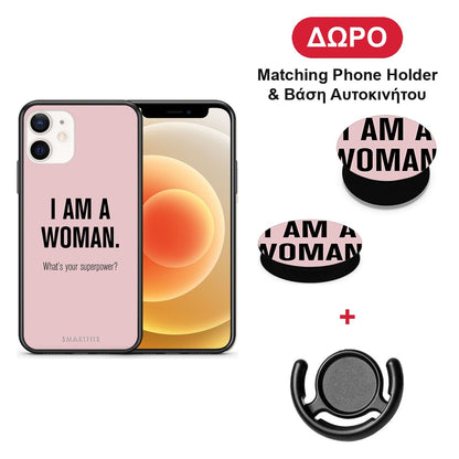 Superpower Woman - iPhone 12 Mini θήκη + Δώρο Phone Holder & Βάση Αυτοκινήτου