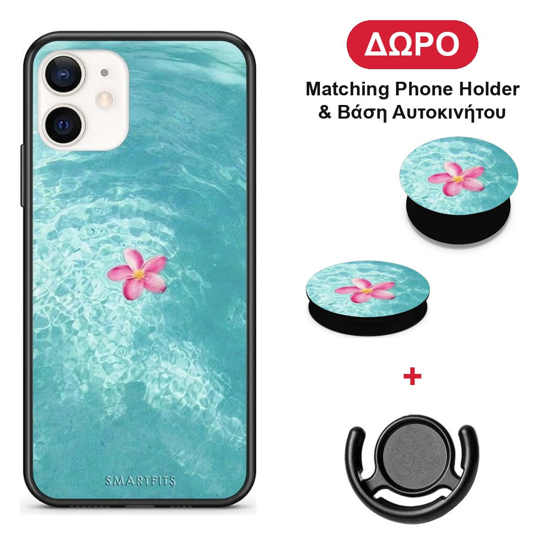 Water Flower - iPhone 12 Mini θήκη + Δώρο Phone Holder & Βάση Αυτοκινήτου