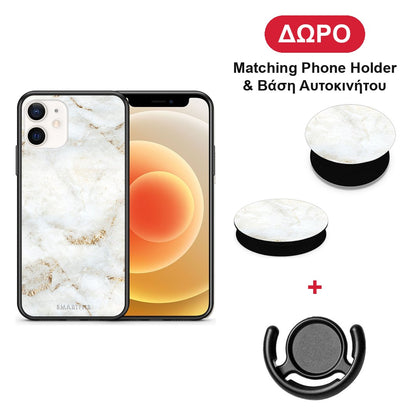 White Gold Marble - iPhone 12 Mini θήκη + Δώρο Phone Holder & Βάση Αυτοκινήτου