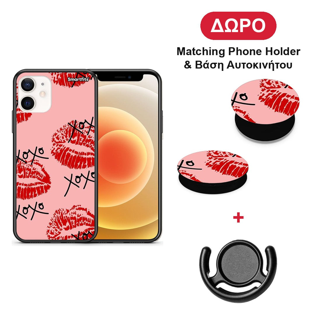 XOXO Lips - iPhone 12 Mini θήκη + Δώρο Phone Holder & Βάση Αυτοκινήτου