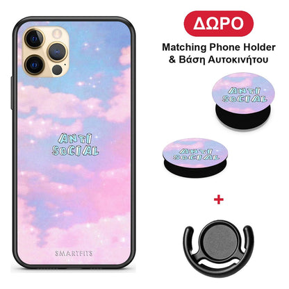 Anti Social - iPhone 12 Pro θήκη + Δώρο Phone Holder & Βάση Αυτοκινήτου
