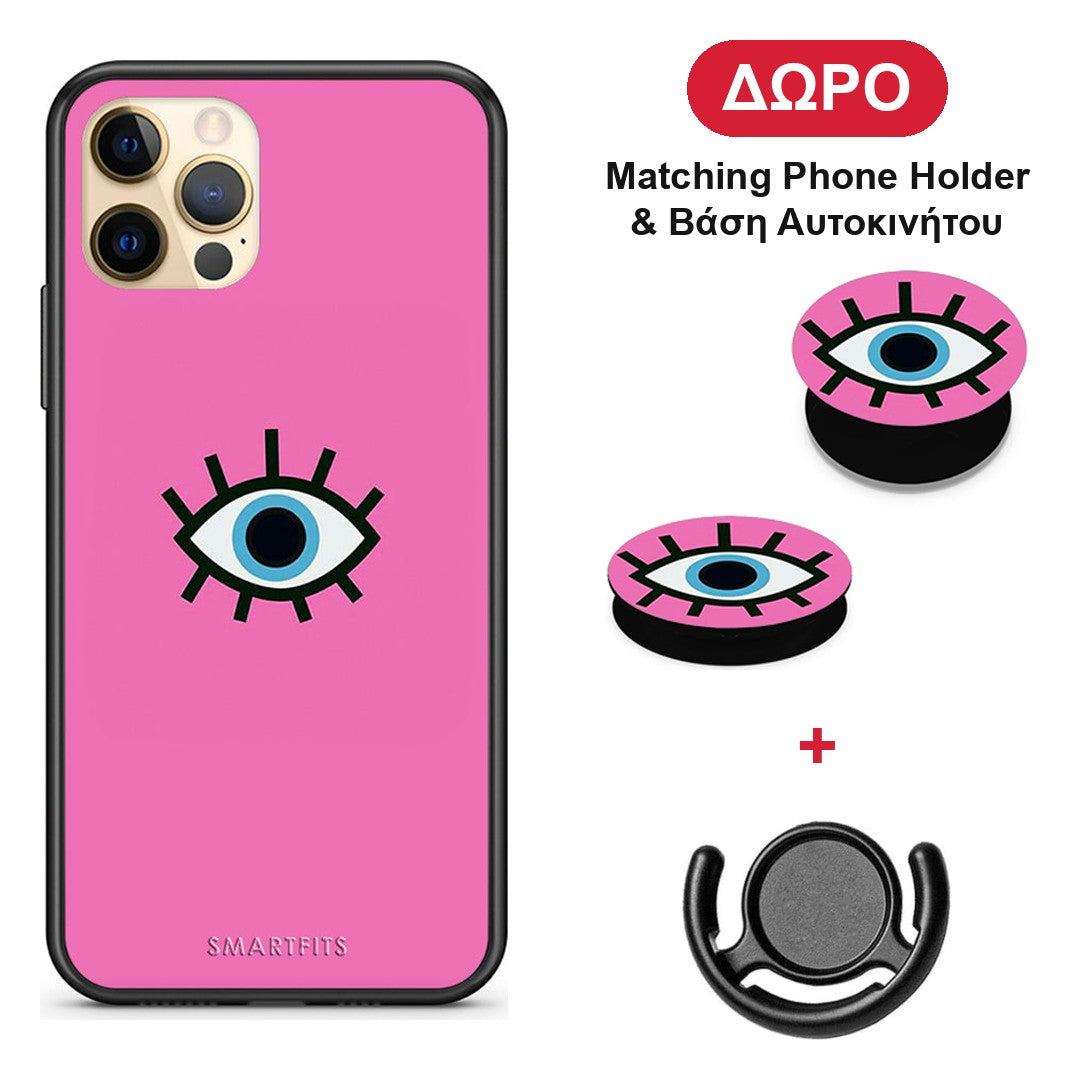 Blue Eye Pink - iPhone 12 Pro θήκη + Δώρο Phone Holder & Βάση Αυτοκινήτου