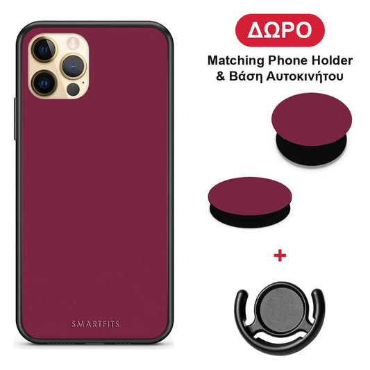 Burgundy - iPhone 12 Pro θήκη + Δώρο Phone Holder & Βάση Αυτοκινήτου
